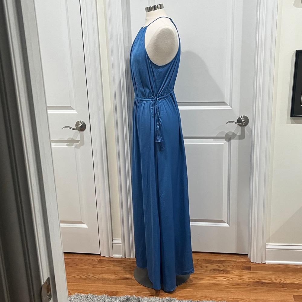 New! Ann Taylor LOFT Tasseled Halter Maxi Dress Blue Size Large NWT - Picture 8 of 16